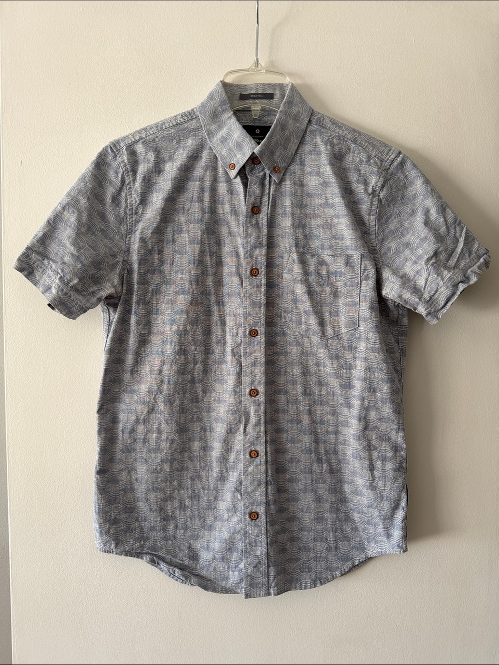 Ben Sherman Men's Small Blue Geometric Arch Print Short Sleeve Button Down Shirt